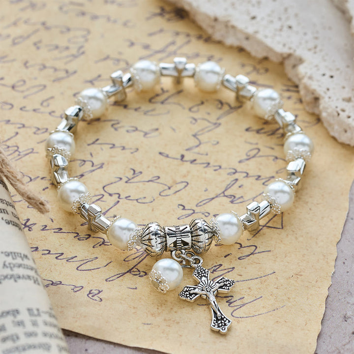 Christianartworkshop Silver Cross Accent Beaded Bracelet: Embody the Grace of Prayerful Reflection - image 4