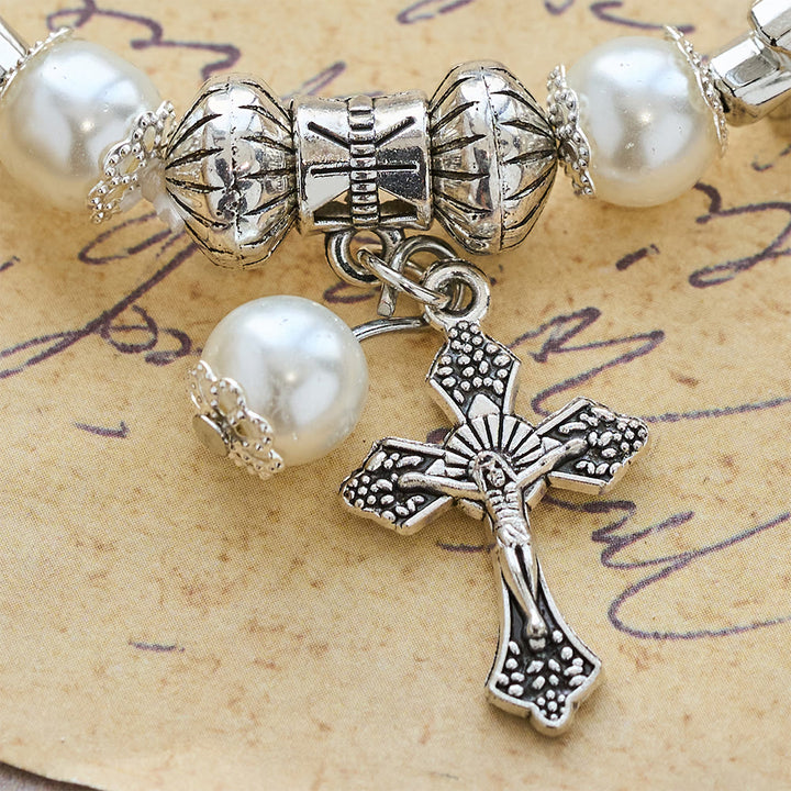 Christianartworkshop Silver Cross Accent Beaded Bracelet: Embody the Grace of Prayerful Reflection - image 10