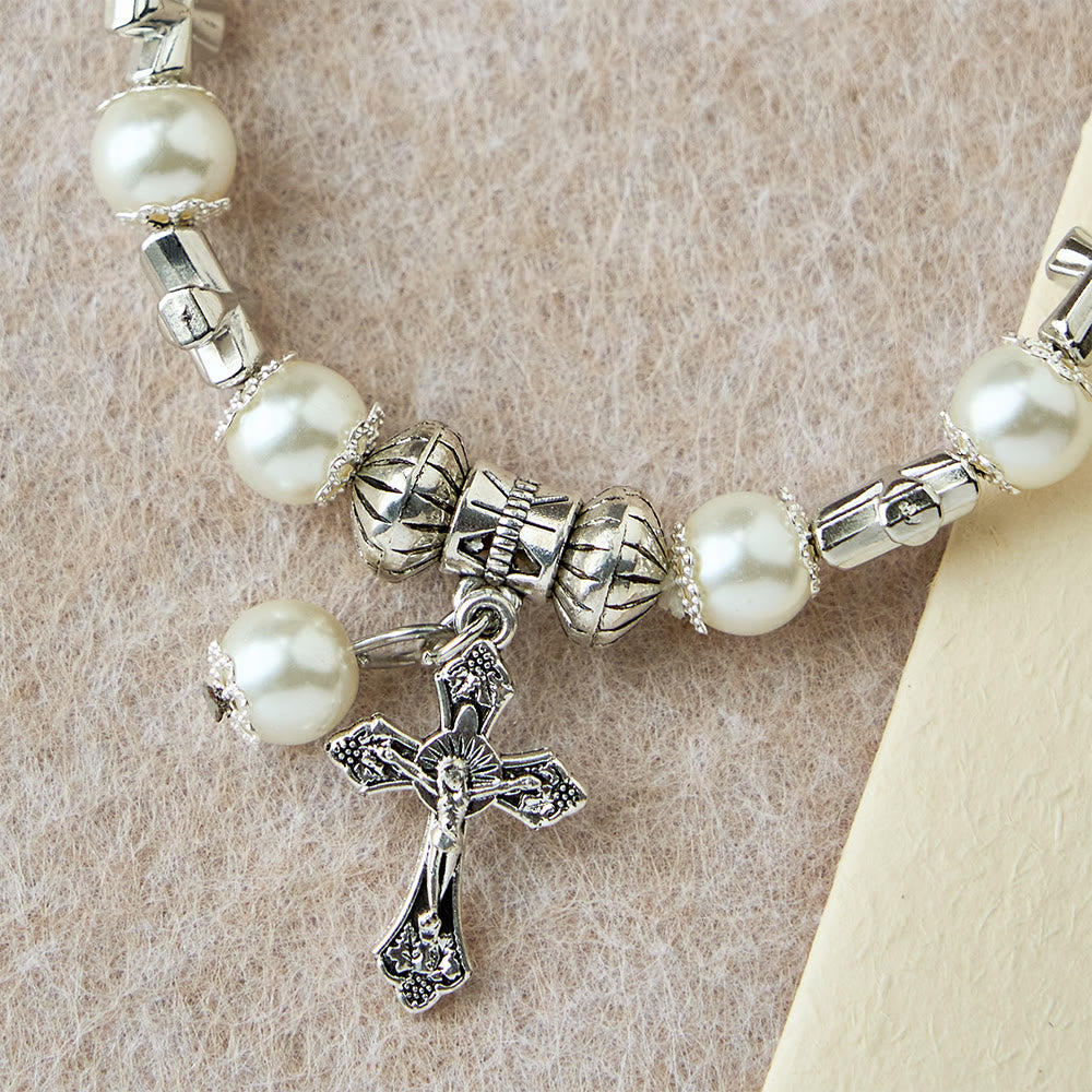 Christianartworkshop Silver Cross Accent Beaded Bracelet: Embody the Grace of Prayerful Reflection - image 7