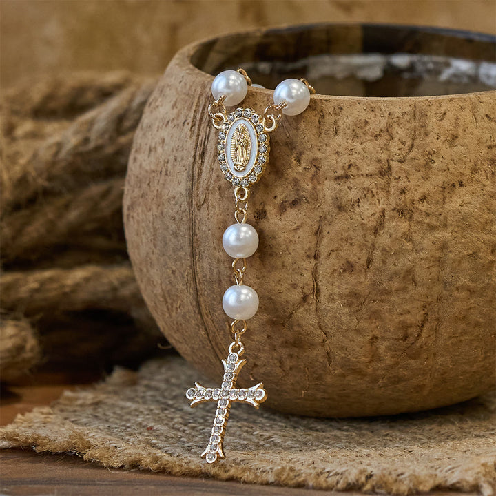 Christianartworkshop Elegant White Bead Rosary with Zircon Cross: A Timeless Symbol of Devotion and Grace - image 5