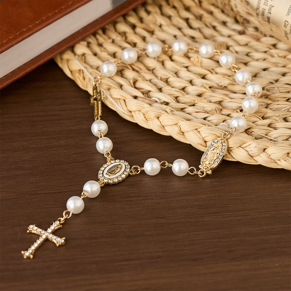 Christianartworkshop Elegant White Bead Rosary with Zircon Cross: A Timeless Symbol of Devotion and Grace - image 3
