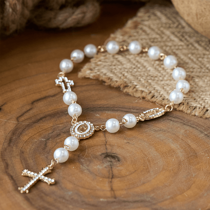 Christianartworkshop Elegant White Bead Rosary with Zircon Cross: A Timeless Symbol of Devotion and Grace - image 2