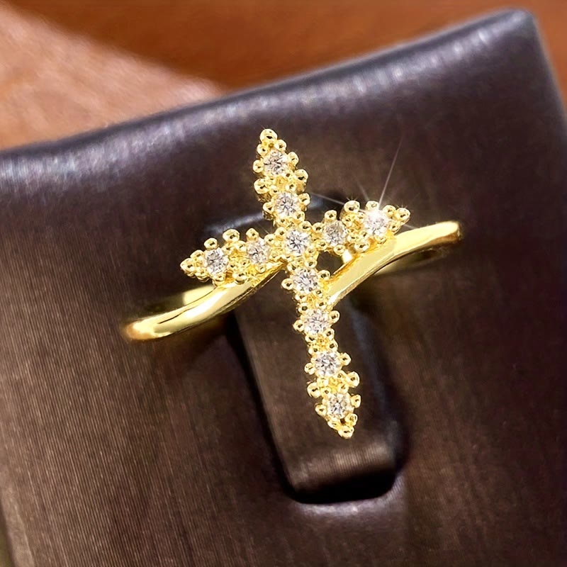 Christianartworkshop Cross Ring with Clustered Cubic Zirconia Accents: Embody His Gentle Grace - image 1