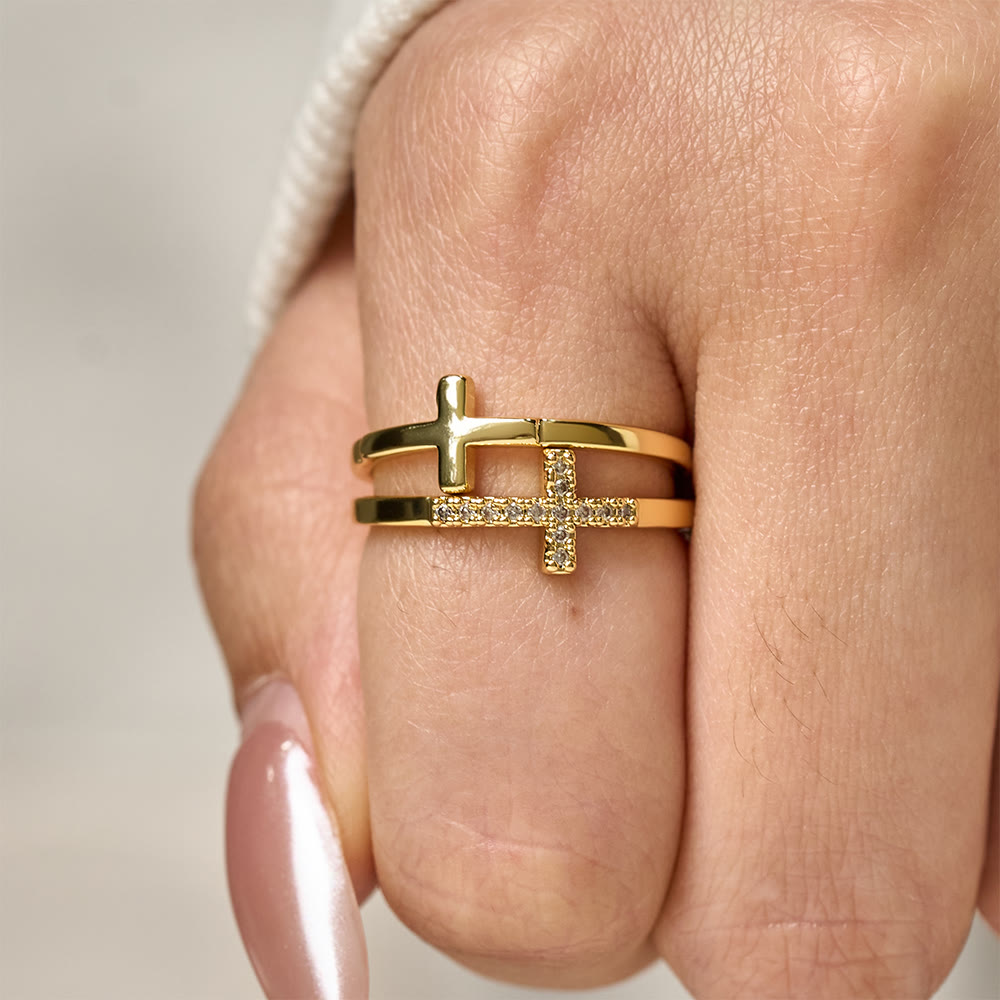Christianartworkshop Dual Cross Ring Set: Polished Metal & Zircon-Encrusted Styles for Daily Devotion - image 1