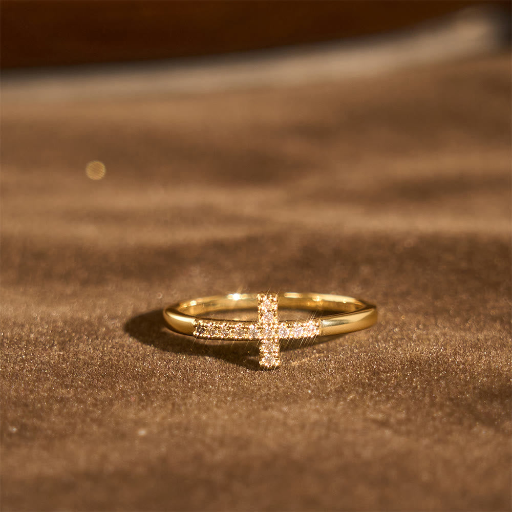 Christianartworkshop Dual Cross Ring Set - Polished Metal & Zircon