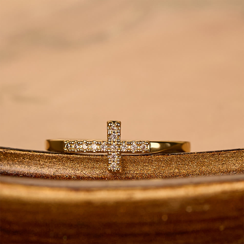 Christianartworkshop Dual Cross Ring Set - Polished Metal & Zircon