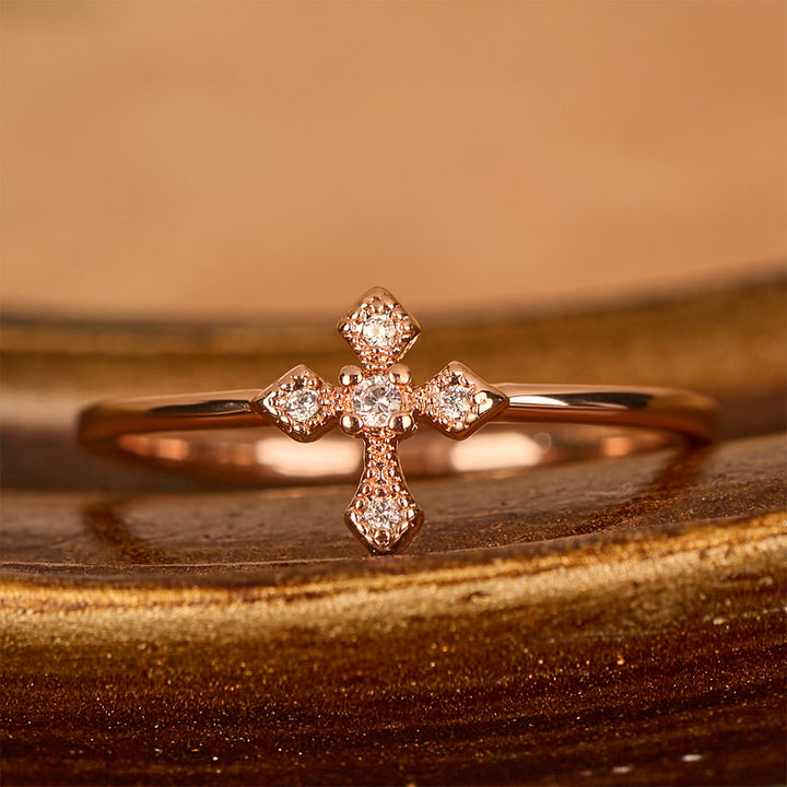 Christianartworkshop Zircon-Encrusted Cross Ring: Timeless Devotion in Golden, Silver, and Rosegold - Rosegold - US 10 - image 8