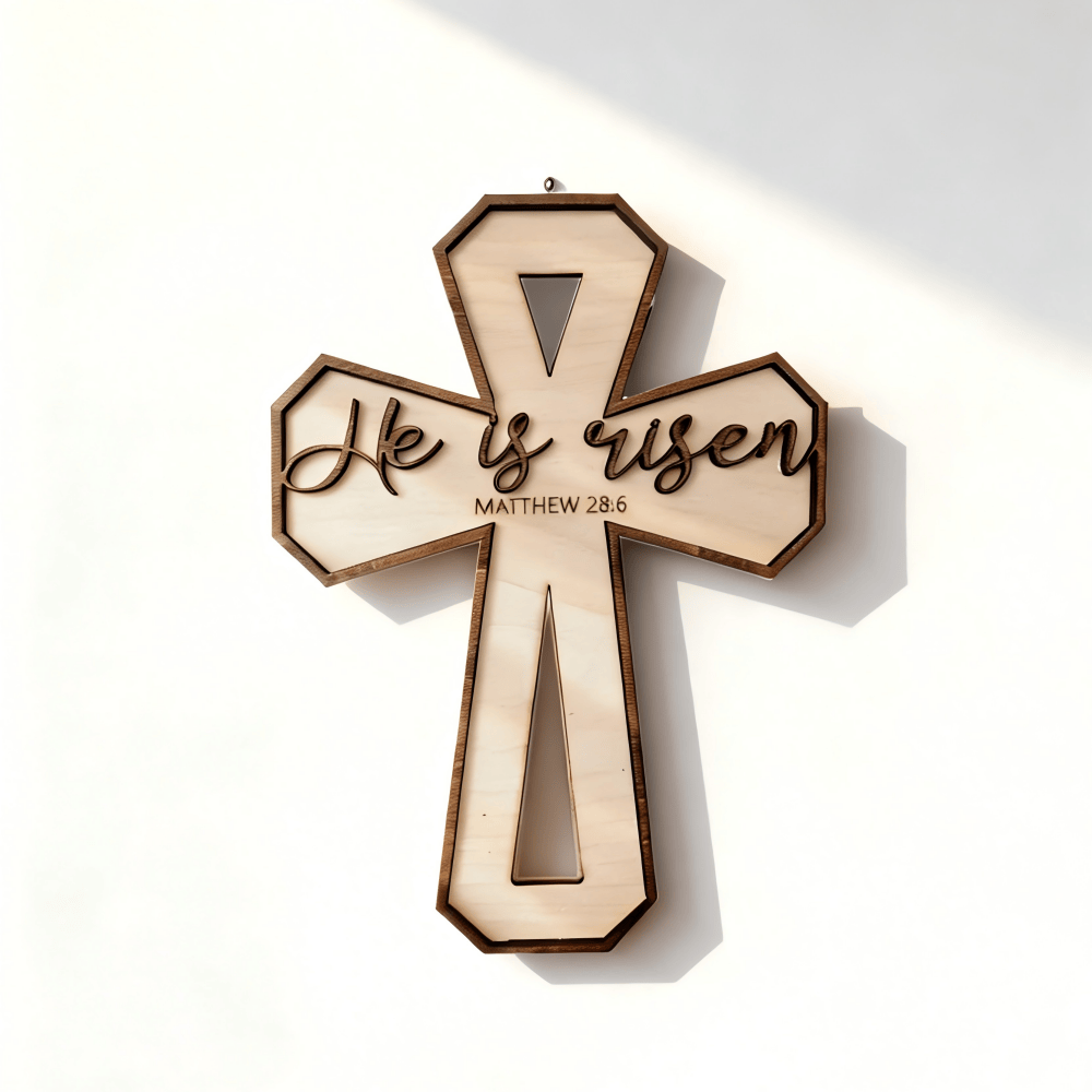 Christianartworkshop Matthew 28:6 Engraved Cross Wall Decor with Crown of Thorns Motif: Celebrate the Resurrection - image 3