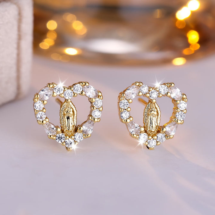 Christianartworkshop Heart-Shaped Our Lady Stud Earrings: Colorful Zircon & Clear Sparkling Styles - image 2