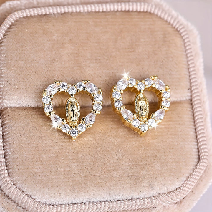 Christianartworkshop Heart-Shaped Our Lady Stud Earrings: Colorful Zircon & Clear Sparkling Styles - image 3