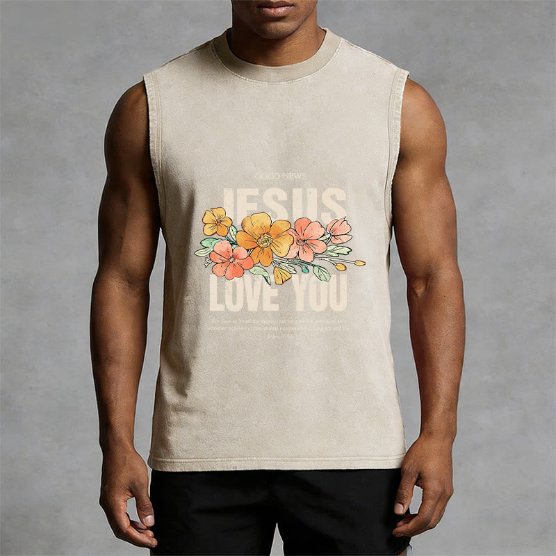 Christianartworkshop Jesus Loves You Floral Unisex Washed Tank Top - image 11