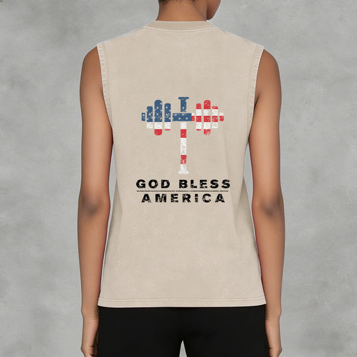 Christianartworkshop God Bless America Cross Dumbbell Unisex Washed Tank Top - image 11