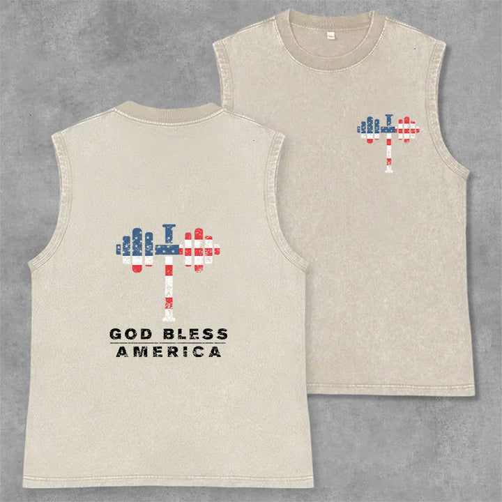 Christianartworkshop God Bless America Cross Dumbbell Unisex Washed Tank Top - Beige - 2XL - image 8