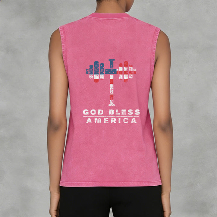 Christianartworkshop God Bless America Cross Dumbbell Unisex Washed Tank Top - image 18