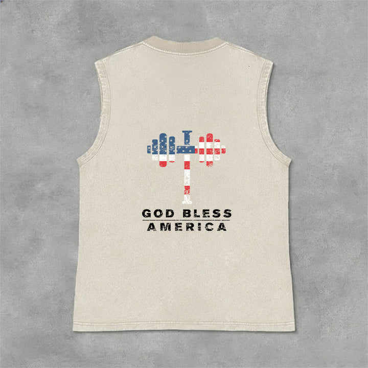 Christianartworkshop God Bless America Cross Dumbbell Unisex Washed Tank Top - image 9