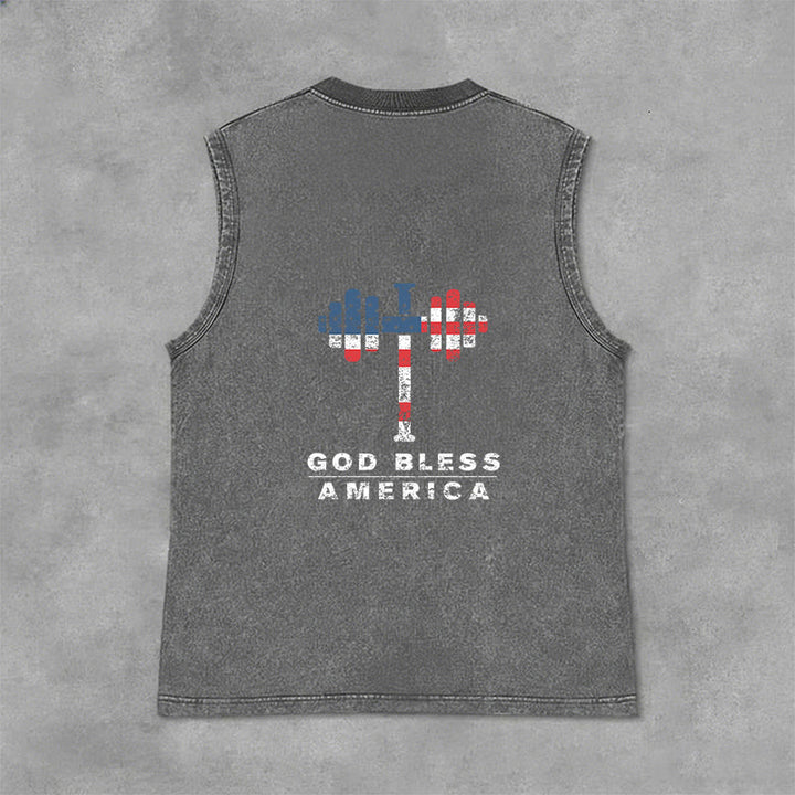 Christianartworkshop God Bless America Cross Dumbbell Unisex Washed Tank Top - image 15
