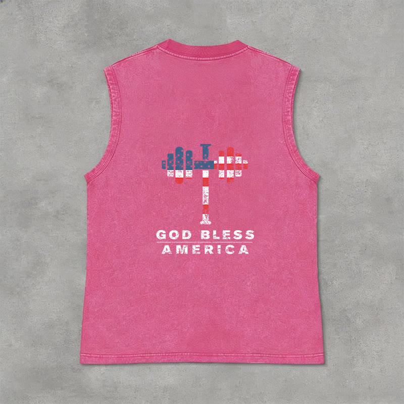 Christianartworkshop God Bless America Cross Dumbbell Unisex Washed Tank Top - image 19