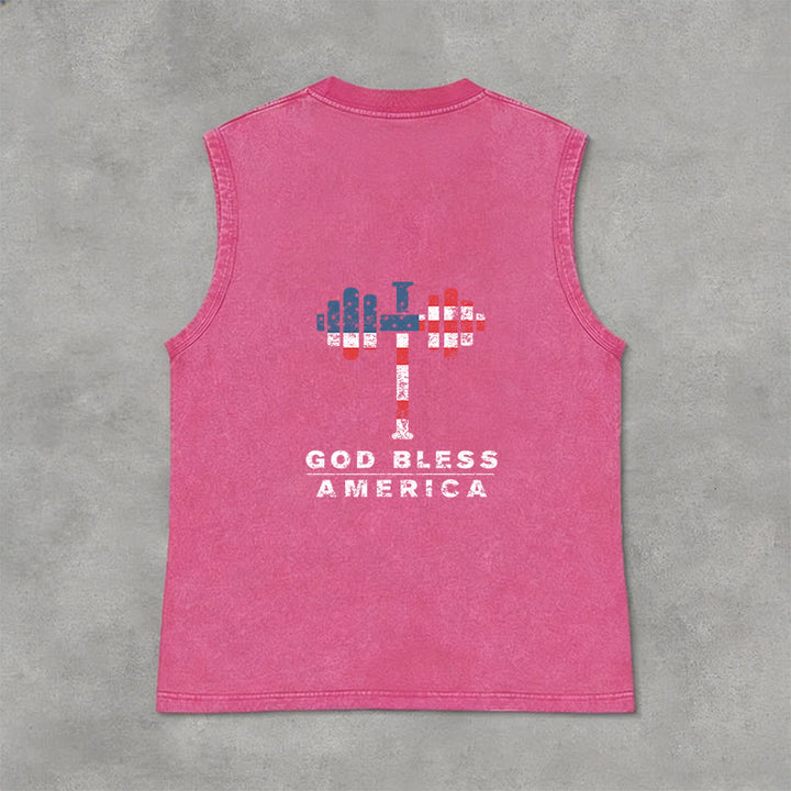 Christianartworkshop God Bless America Cross Dumbbell Unisex Washed Tank Top - image 19