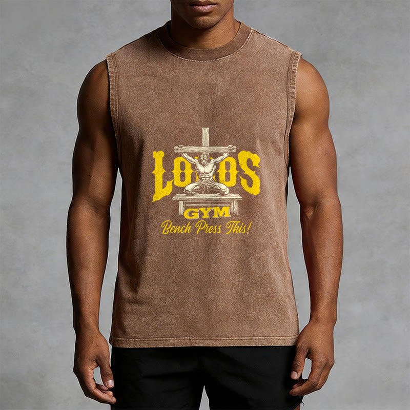 Christianartworkshop Lord's Gym: Bench Press This Cross Unisex Washed Tank Top - image 1