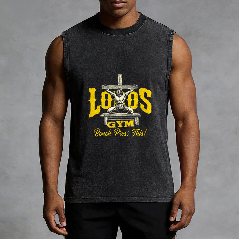 Christianartworkshop Lord's Gym: Bench Press This Cross Unisex Washed Tank Top - image 7