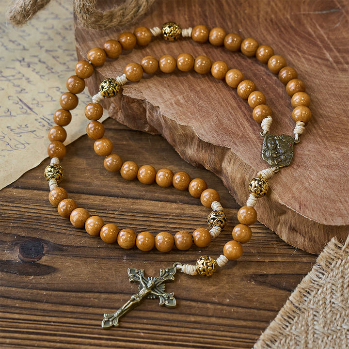 Christianartworkshop Holy Family & Crucifix of 10mm Olive Wood Bead Handmade Rosary for Holy Prayer - image 2