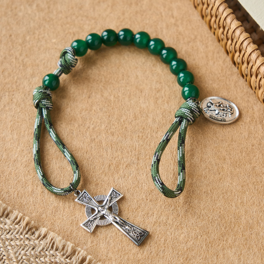 Christianartworkshop Green Aventurine Easter Pocket Rosary with St. Michael Pendant and Celtic Cross - image 1