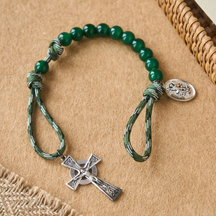 Christianartworkshop Green Aventurine Easter Pocket Rosary with St. Michael Pendant and Celtic Cross - image 1