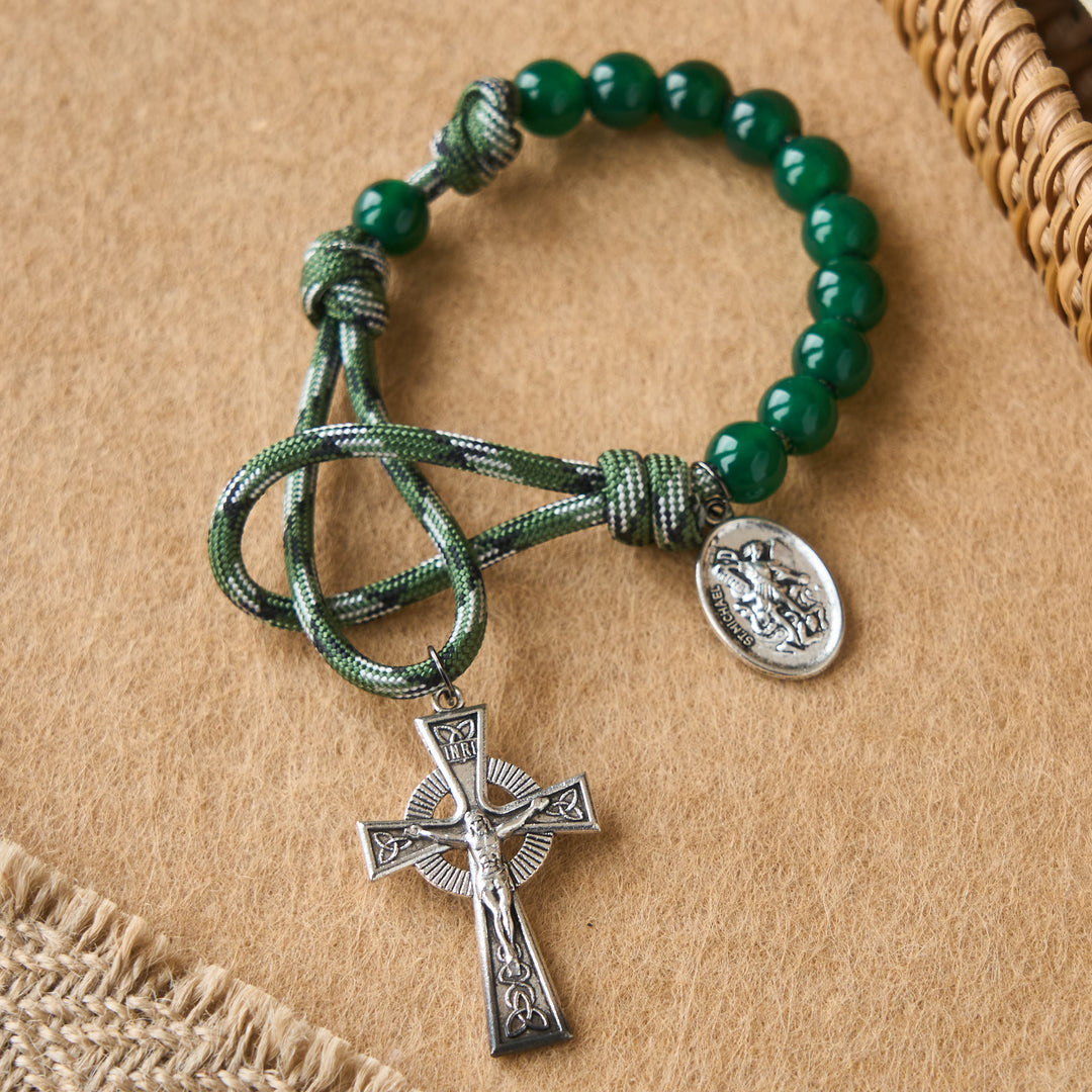 Christianartworkshop Green Aventurine Easter Pocket Rosary with St. Michael Pendant and Celtic Cross - St. Michael & Crucifix - image 0