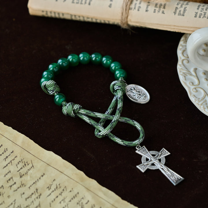 Christianartworkshop Green Aventurine Easter Pocket Rosary with St. Michael Pendant and Celtic Cross - image 2