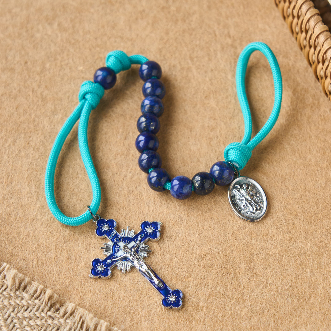 Christianartworkshop Lapis Lazuli Paracord Pocket Rosary with St. Michael Guardian - image 2