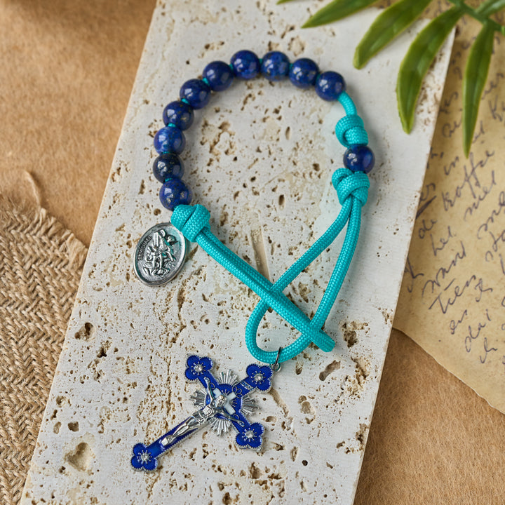 Christianartworkshop Lapis Lazuli Paracord Pocket Rosary with St. Michael Guardian - image 4