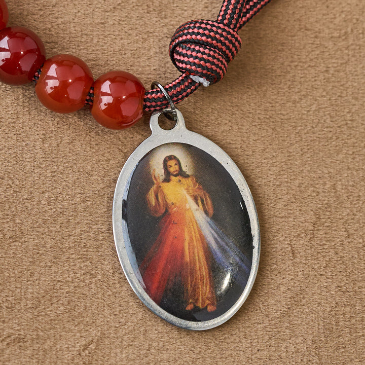 Christianartworkshop Divine Mercy Guardian Pocket Rosary with Natural Red Agate Beads - image 5
