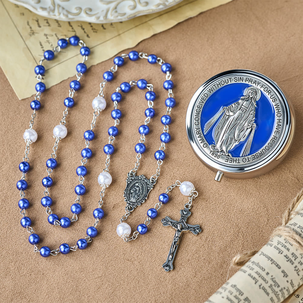 FREE Today: Devotional Rosary with Storage Box: Our Lady Medal and Crucifix for Prayerful Reflection - Blue - image 0