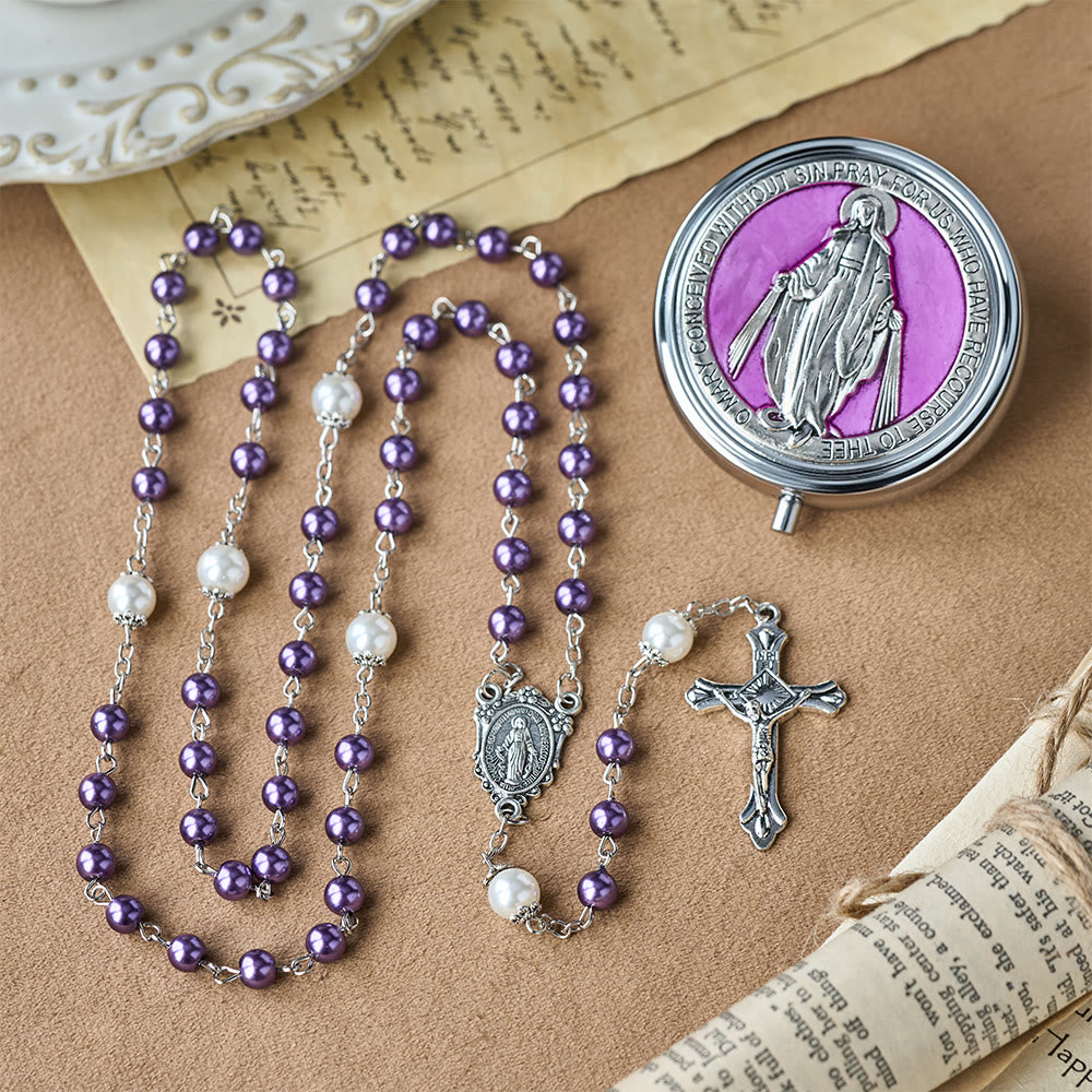 Christianartworkshop Devotional Rosary with Storage Box: Our Lady Medal and Crucifix for Prayerful Reflection - Purple - image 12