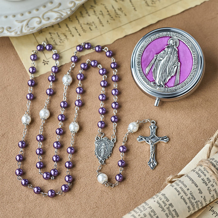 Christianartworkshop Devotional Rosary with Storage Box: Our Lady Medal and Crucifix for Prayerful Reflection - Purple - image 12