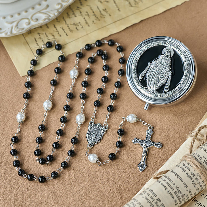 Christianartworkshop Devotional Rosary with Storage Box: Our Lady Medal and Crucifix for Prayerful Reflection - Black - image 9