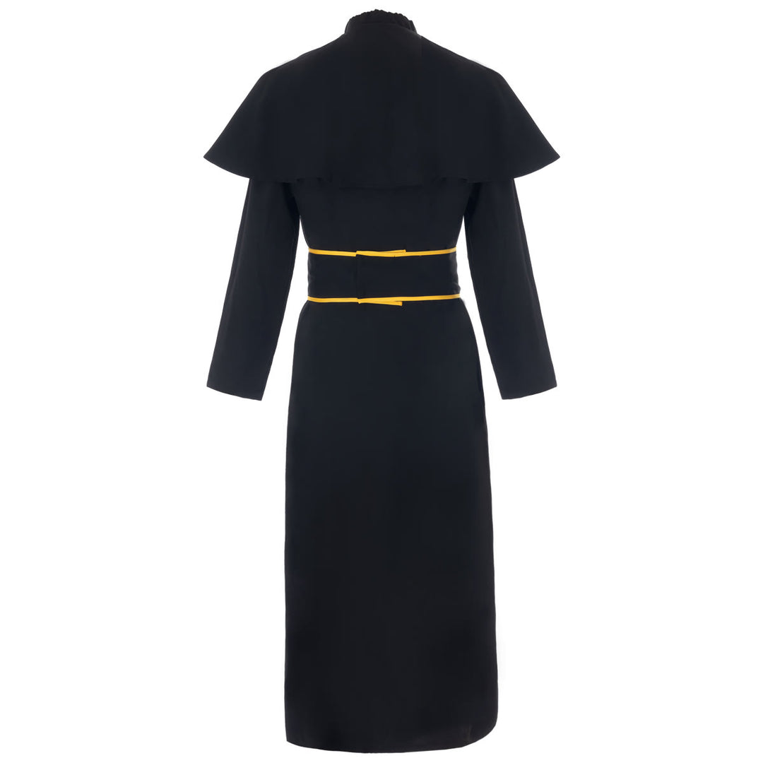 Christianartworkshop Medieval Style Black Cassock Clergy Robe with Cross Tassel Belt and Shawl Collar - image 3