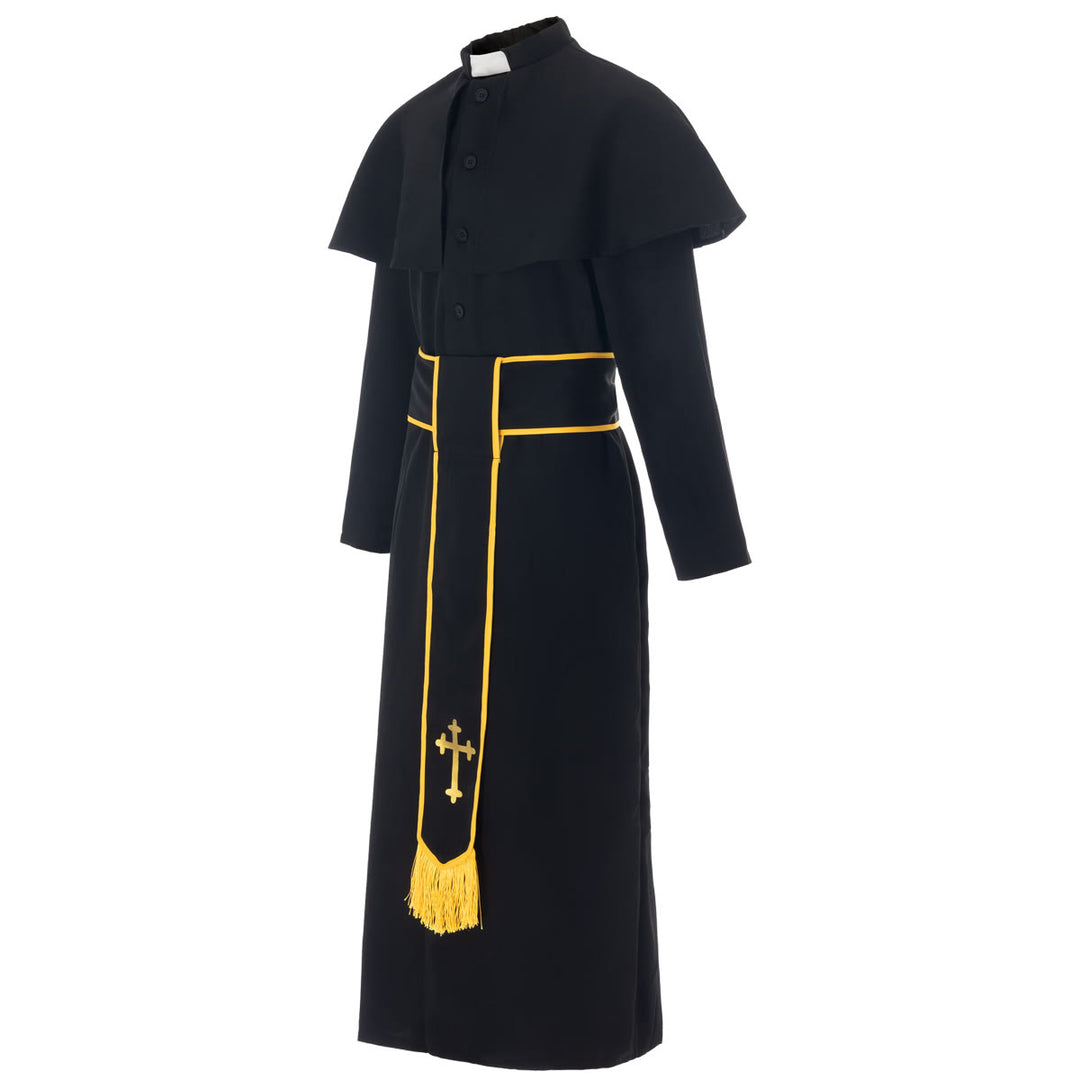 Christianartworkshop Medieval Style Black Cassock Clergy Robe with Cross Tassel Belt and Shawl Collar - image 4
