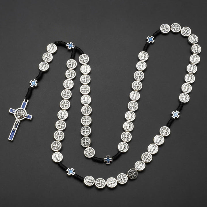 Christianartworkshop St. Benedict Rope a Decade Rosary for Exorcism/Praying (4 colors) - Crucifix-blue - image 0