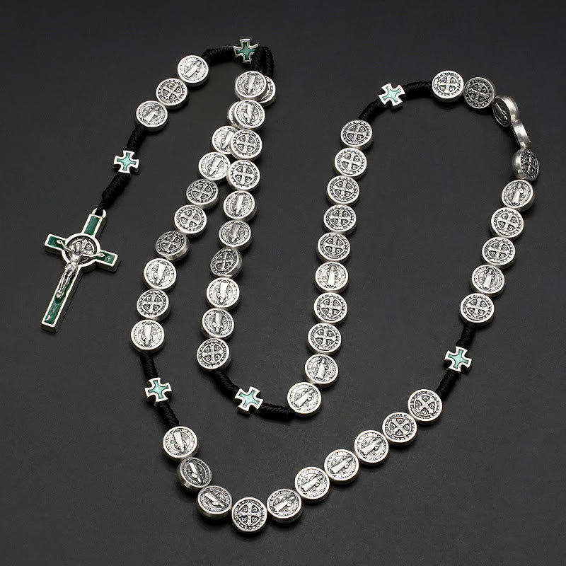 Christianartworkshop St. Benedict Rope a Decade Rosary for Exorcism/Praying (4 colors) - Crucifix-green - image 2
