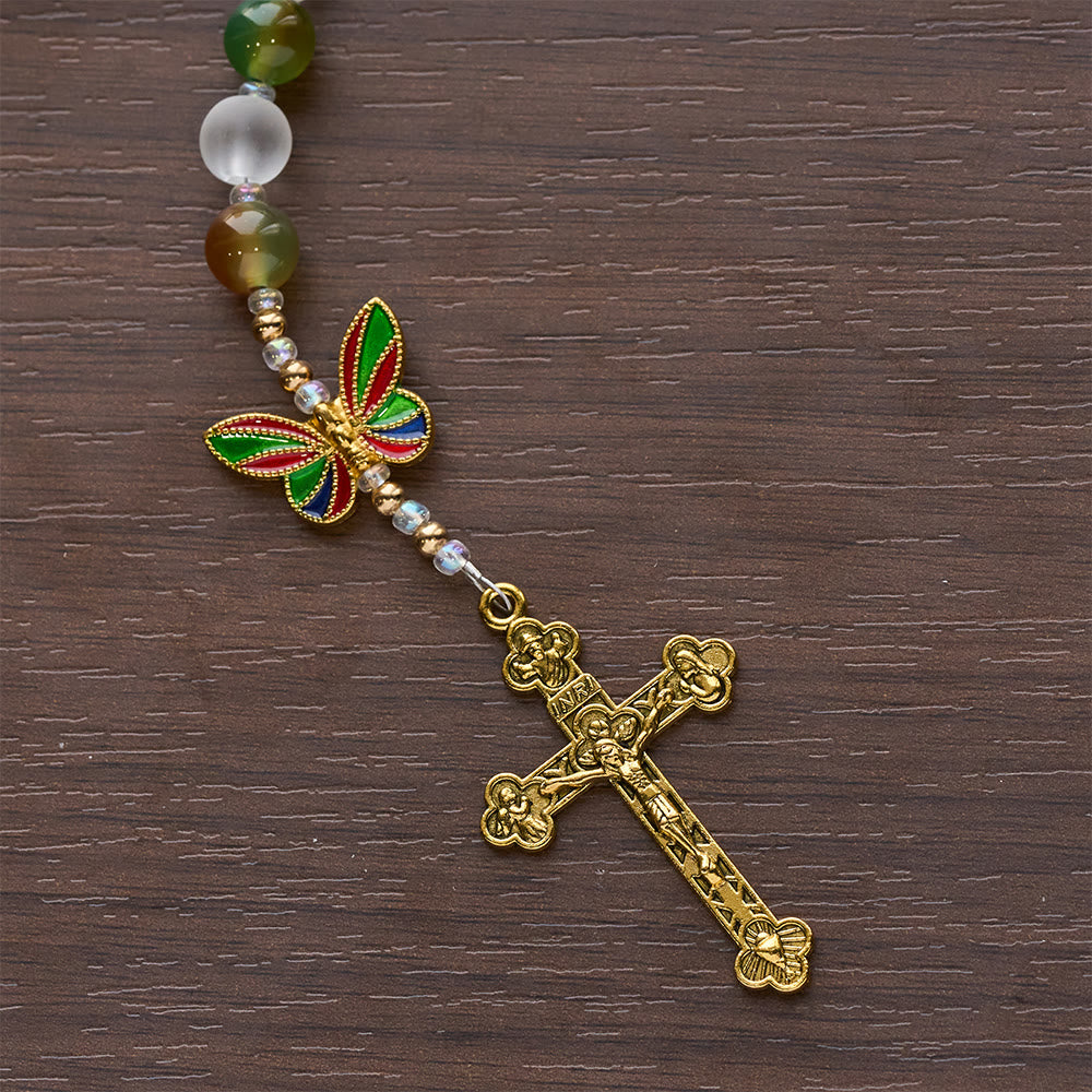 Christianartworkshop Natural Malachite with Enamel Butterfly Rosary: Butterfly of Faith - image 9