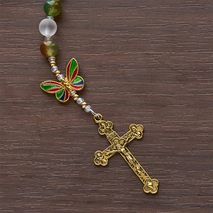 Christianartworkshop Natural Malachite with Enamel Butterfly Rosary: Butterfly of Faith - image 9