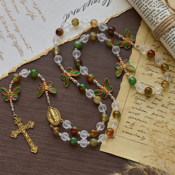 Christianartworkshop Natural Malachite with Enamel Butterfly Rosary: Butterfly of Faith - image 4