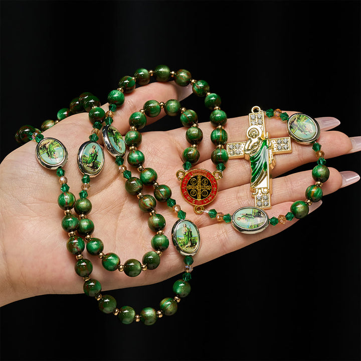 Christianartworkshop Green Sparkle Beads St. Jude Rosary: St. Jude Patron of Hope - image 1