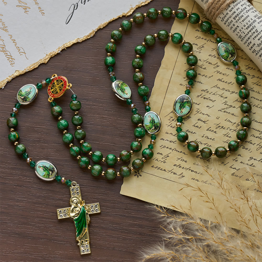 Christianartworkshop Green Sparkle Beads St. Jude Rosary: St. Jude Patron of Hope - image 4