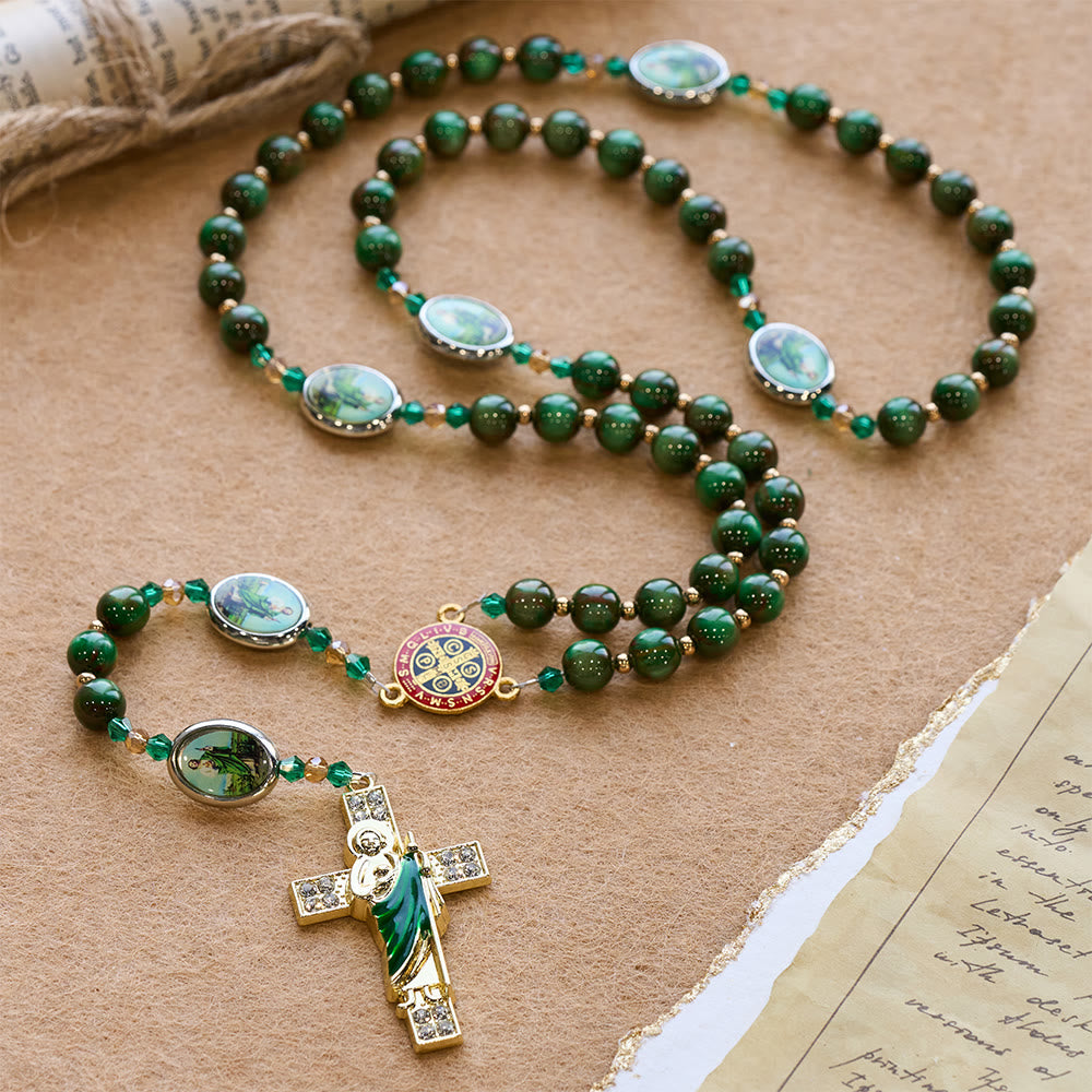 Christianartworkshop Green Sparkle Beads St. Jude Rosary: St. Jude Patron of Hope - image 3