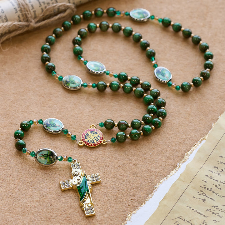 Christianartworkshop Green Sparkle Beads St. Jude Rosary: St. Jude Patron of Hope - image 3