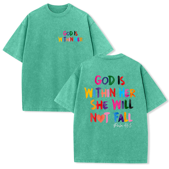 Christianartworkshop God Is Within Her She Will Not Fall Unisex Washed T-shirt - Green - 4XL - image 29