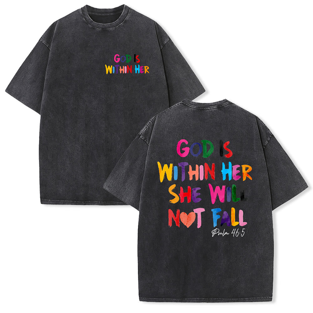 Christianartworkshop God Is Within Her She Will Not Fall Unisex Washed T-shirt - Black - 4XL - image 7