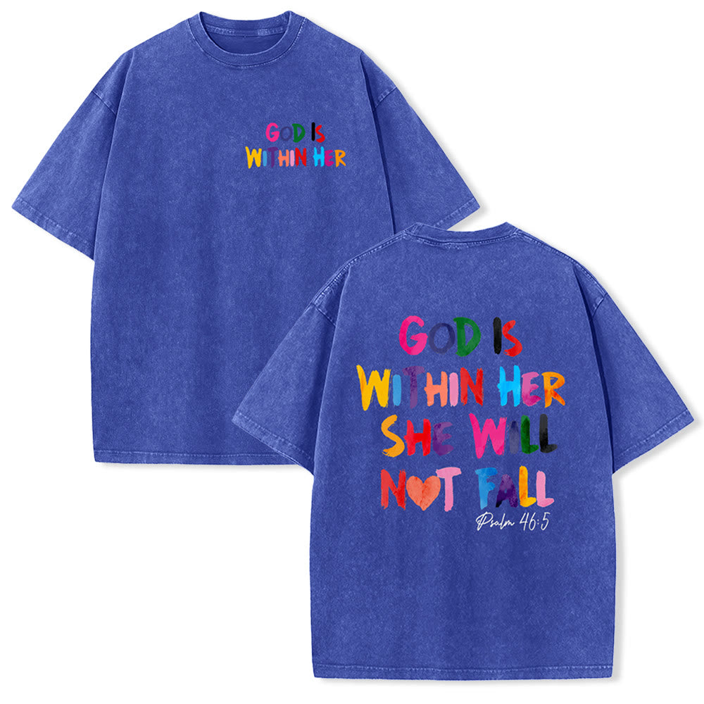 Christianartworkshop God Is Within Her She Will Not Fall Unisex Washed T-shirt - Blue - 4XL - image 10
